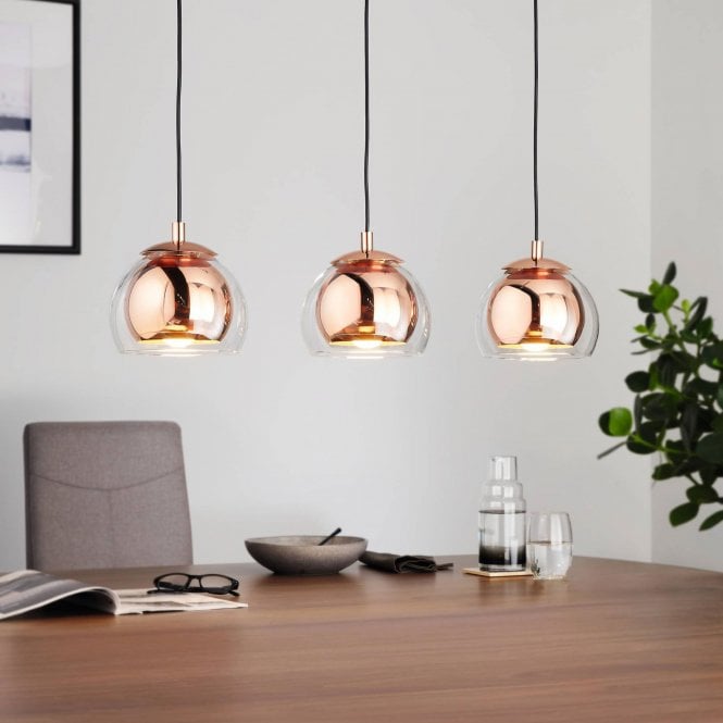 Eglo Eglo Rocamar Triple Bar Copper and Glass Pendant