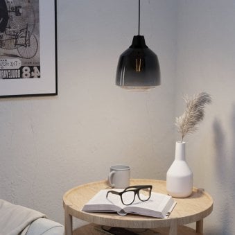 Sedbergh Single Drop Pendant with Transparent Black to Grey Glass Shade