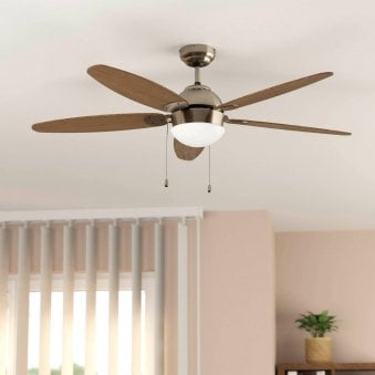 Susale Ceiling Fan & Light in Satin Nickel with Reversible Coloured MDF Blades