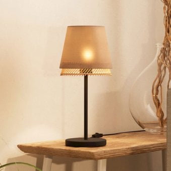 Tabley Table Lamp with Two Layered Lampshades of Fabric and Bamboo
