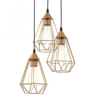 Tarbes Copper Coloured Triple Drop Cluster Pendant Light