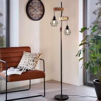 Townshend 5 Twin Lamp Floor Lamp with Black Wire Cage Shades