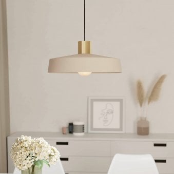 Valdiola Single Drop Pendant in a Sand Coloured Finish with Brushed Brass Detail