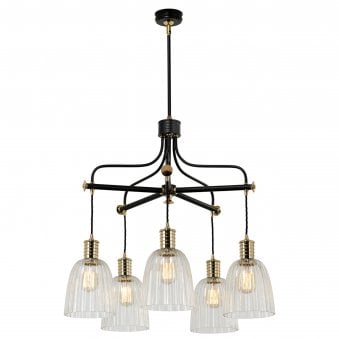 Douille 5 Light Chandelier Black & Polished Brass