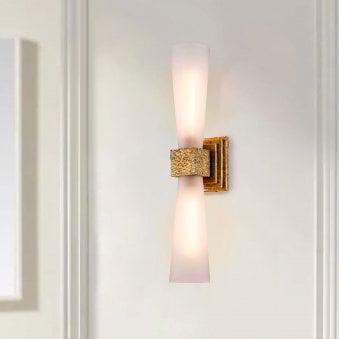 Kristy Up and Down IP44 Wall Light in Distressed Gold with Opal Glass Diffusers