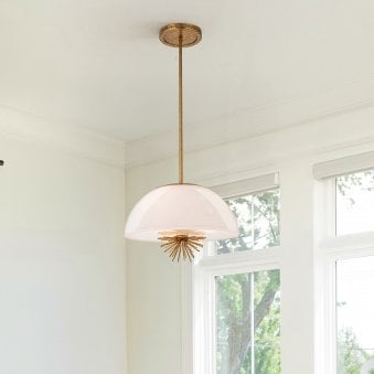 Staring Flush Semi Flush or Pendant Fitting in Distressed Gold with Opal Glass Diffuser