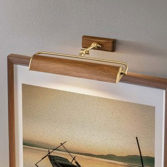Winchfield Medium Adjustable Picture Light in Aged Brass & Oak Effect