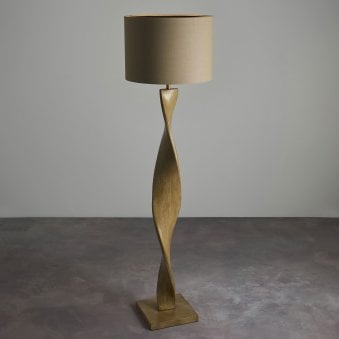 Abia Floor Lamp with Oak Effect Resin Base and Natural Linen Shade