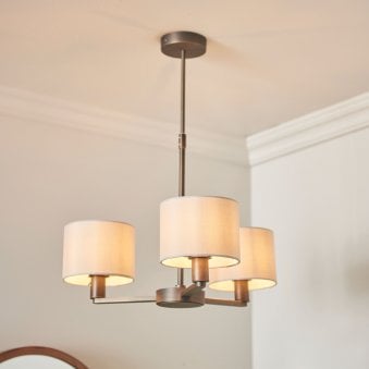 Daley 3 Arm Pendant in Antique Bronze with Marble Faux Silk Shades