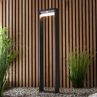 Dannah Solar Powered Bollard in Textured Black with PIR & Dusk to Dawn Function