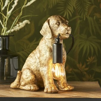 Labrador Puppy Table Lamp in a Vintage Gold Finish