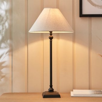 Lille Table Lamp in Matt Black with Tapered Natural Linen Shade
