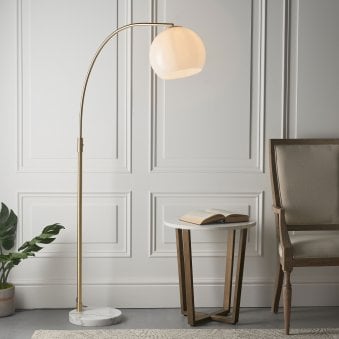 Otto Floor Lamp in Antique Brass with a White and Grey Marble Base