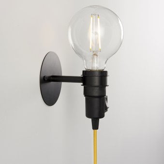 Studio Plug In Wall Light in Matt Black with Yellow Flex