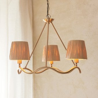 Wriggle 3 Light Pendant with Wrapped Raffia Shades in Brushed Aged Brass