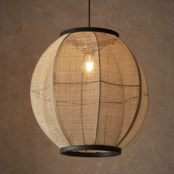 Zaire Handmade Large Pendant in Wood and Natural Linen
