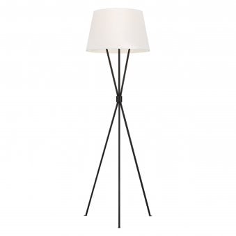 Penny Tripod Floor Lamp in Aged Iron & White Linen Shade