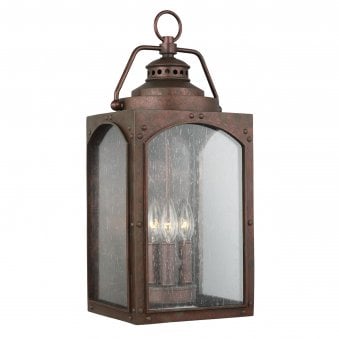 Randhurst Coastal Large Wall Lantern in Copper Oxide Finish and Seeded Glass