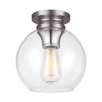 Tabby Flush Ceiling Light in Polished Nickel and Clear Glass Shade