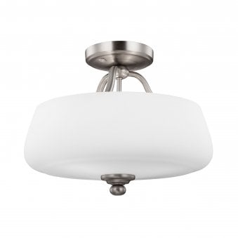 Vintner Semi Flush Ceiling Light in Satin Nickel and Opal Etched Glass Shade