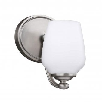 Vintner Single Wall Light in Satin Nickel and Opal Etched Glass Shade