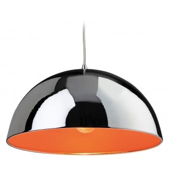 Bistro Pendant with Chrome Finish and Orange Inner