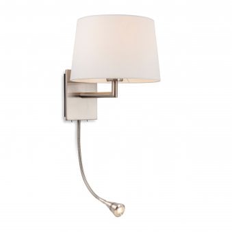 Grand Wall Light with LED Reader in Brushed Steel with Cylindrical Cream Shade