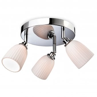 Metro 3 Light Flush with Porcelain Shades and Chrome Plate