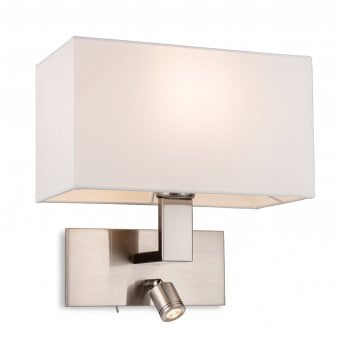 Raffles Wall Light with LED Reader in Brushed Steel with Rectangular Cream Shade