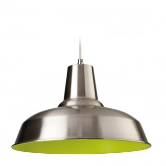 Smart Pendant Finished in Brushed Steel with Green Inner