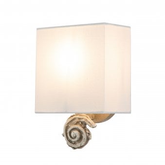 Swirl Small Wall Light in an Antiqued Bone White Finish with Linen Shade