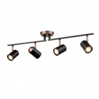 Herston Four Lamp Spotlight in Black & Brushed Copper