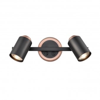 Herston Two Lamp Double Switched Spotlight in Black & Brushed Copper