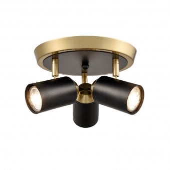 Herston Triple Lamp Spotlight in Black & Brushed Brass