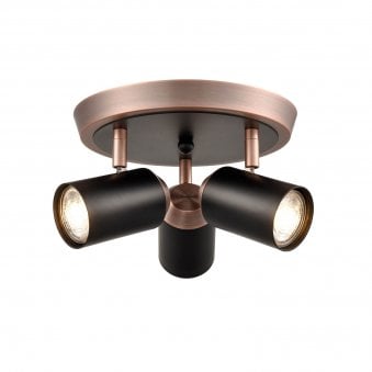 Herston Triple Lamp Spotlight in Black & Brushed Copper