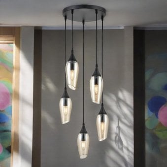 Tregada Five Drop Pendant With Pale Amber Angle Cut Glass