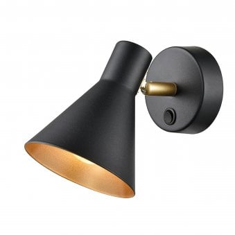 Stalbridge Single Adjustable Wall Light in Matt Black & Gold Inner