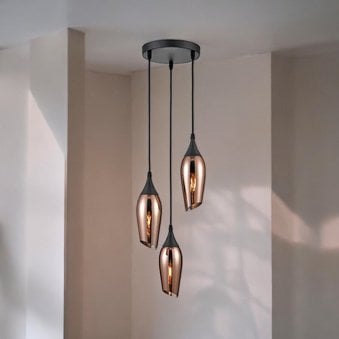 Tregada Triple Drop Pendant With Copper Angle Cut Glass