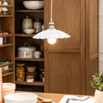 Wanstrow Small Pendant in Brass with Chalk Shade