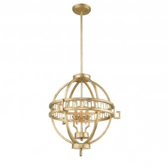 Lemuria Three Light Globe Pendant in Distressed Gold