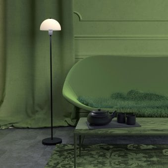 Vienda Floor Lamp In Black With Opal Glass Shade