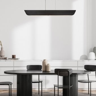 Arco Linear LED Linear Pendant in Black Oxide Finish with Clear Ribbed Glass