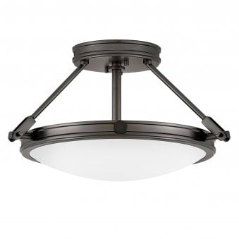 Collier Small Semi-Flush Ceiling Light in Black Oxide with Opal Glass Diffuser