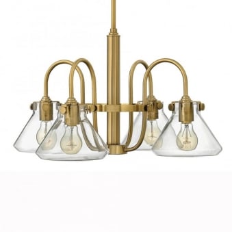 Congress Fluted Glass Four Arm Chandelier in Brushed Caramel