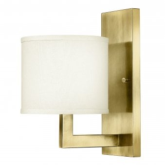 Hampton Single Wall Light in Brushed Brass with Off White Linen Shade