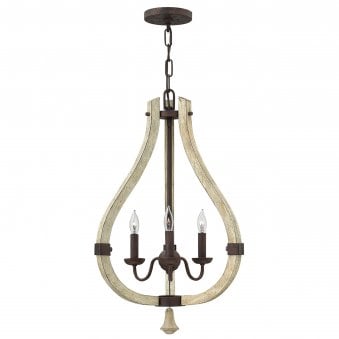 Middlefield Three Light Chandelier in Solid Distressed Wood