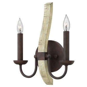 Middlefield Twin Wall Light in Solid Distressed Wood