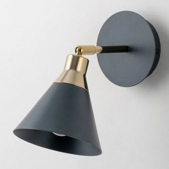 Cone Wall Light in Charcoal Grey & Brass