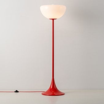 Glass Bowl Floor Lamp in Jam Red 