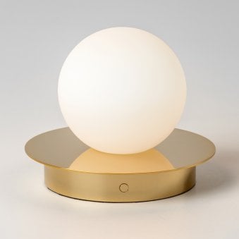 Opal Disk LED Rechargeable Table Lamp in Brass